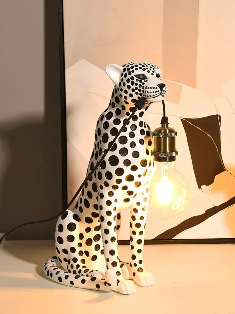 lampe table moderne résine noire blanche points animaux salon chambre enfantsDecorationHome
