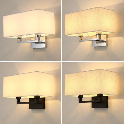 Applique murale LED double tête avec abat-jour en tissu blanc dans une chambre moderne