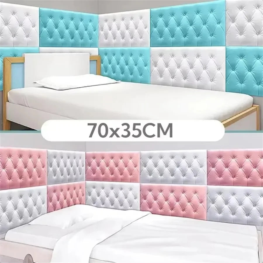 panneau tête lit moderne adhésif blanc rose clair bleu clair tufté diamant anti moissure