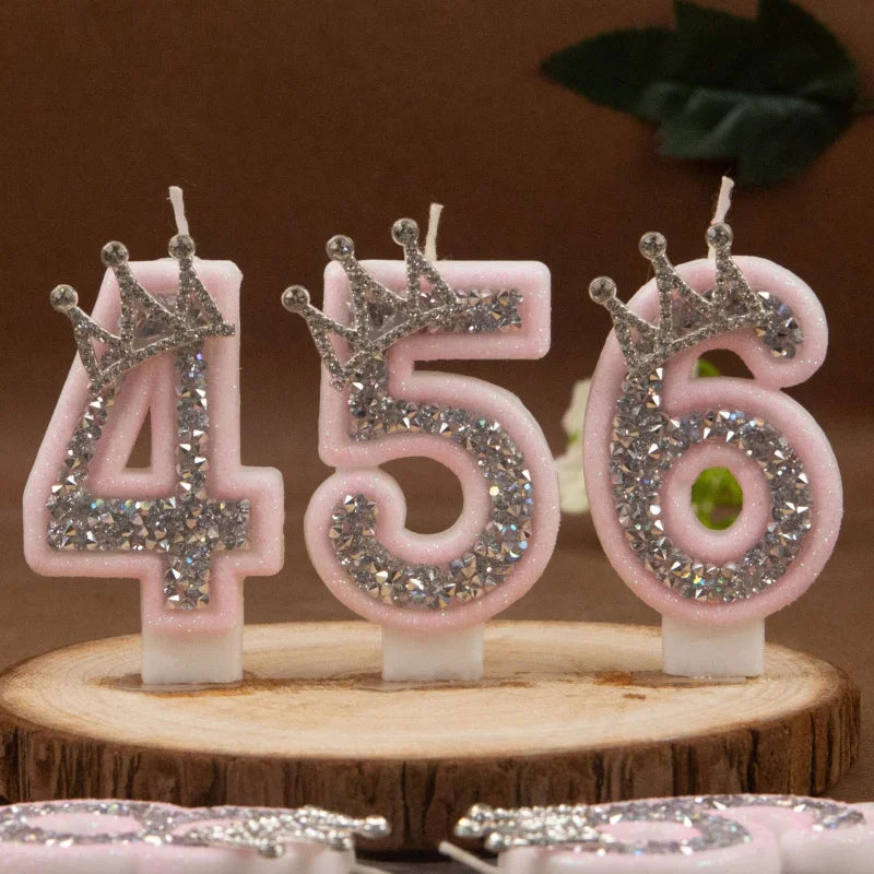 bougies chiffres rose pâle strass argenté décoratives anniversaire princesse couronne festive création