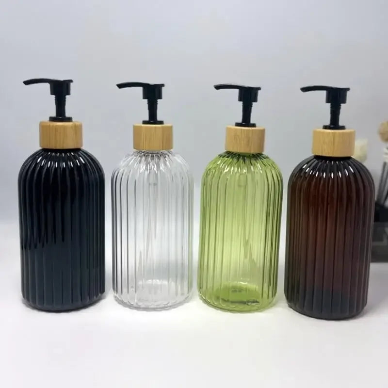 distributeur savon liquide noir transparent rayures moderne élégant 500ml Pompe bouchon bois
