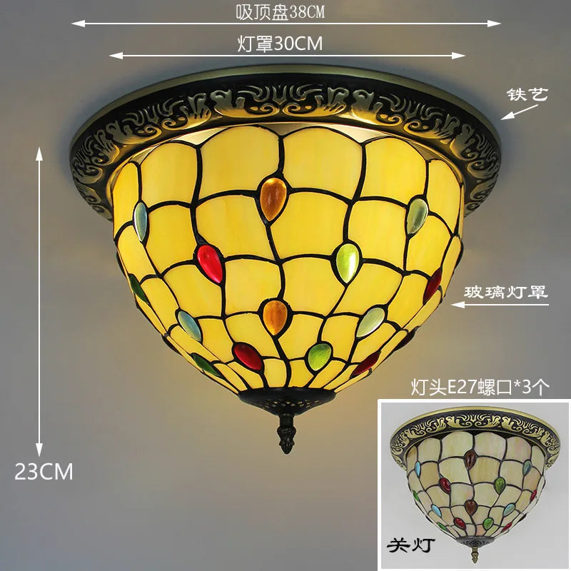 lampe art nouveau tiffany or jaune verte rouge bleu blanc mosaïque floral