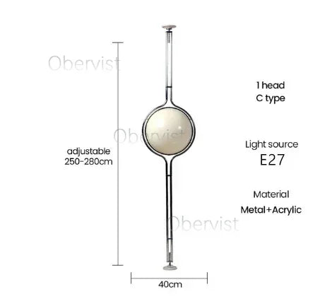 lampe sol moderne métal chromé boule acrylique blanche lumière led salon décoration intérieure