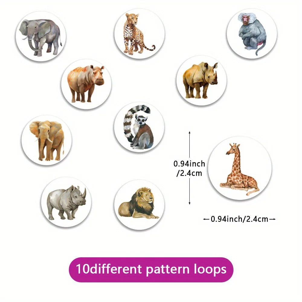 autocollants animaux sauvages blancs gris beige 500 pièces adhésifs illustrés éléphant girafe léopard