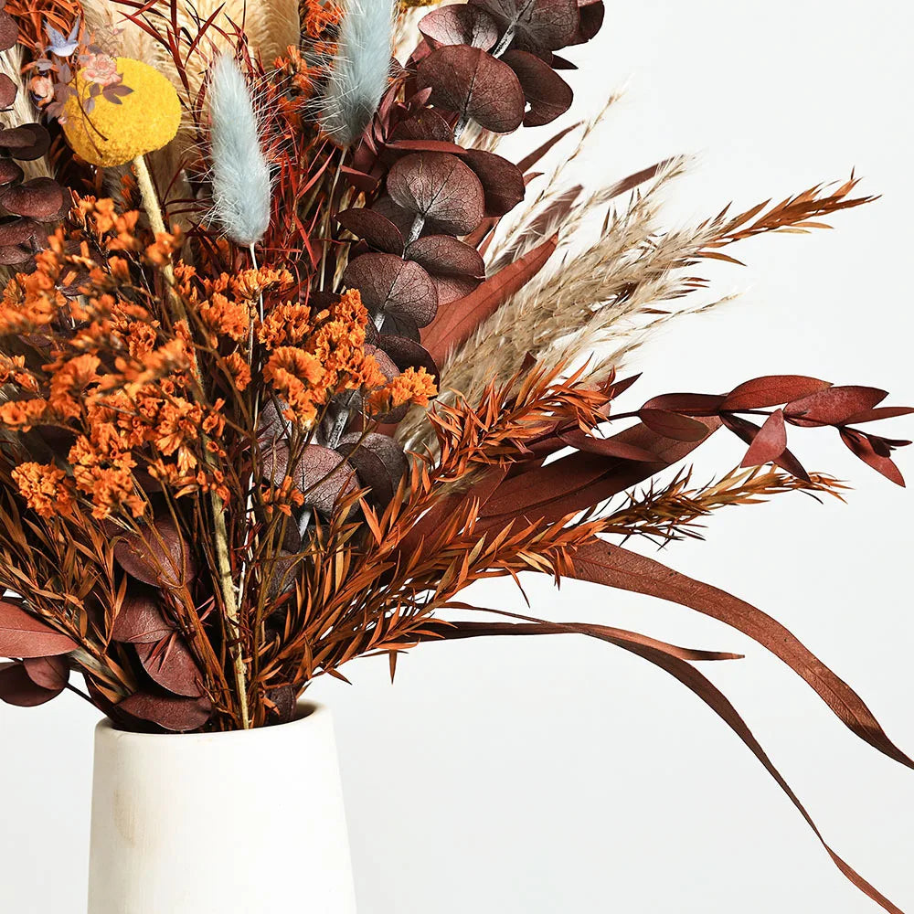 bouquets fleurs séchées boho marron beige orange fluffy décoration maison anniversaire mariage