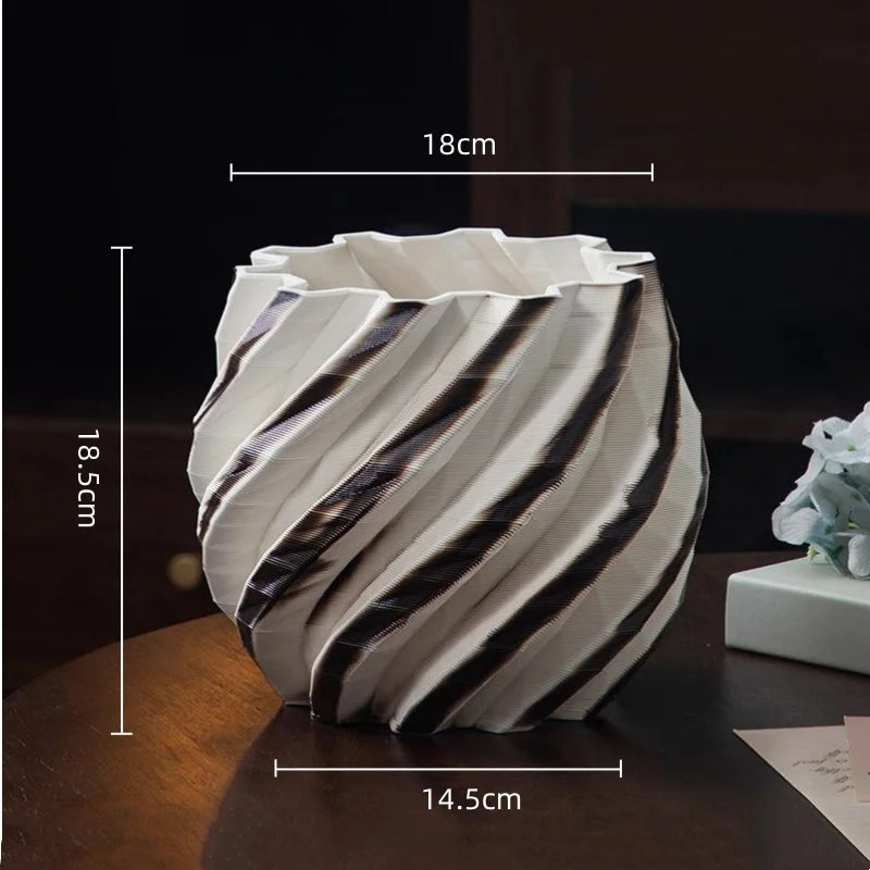 vase moderne blanc marron rouge orange rayures horizontales opacité maison fleurs table