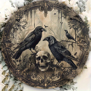 assiette gothique corbeaux crâne branches feuilles noir beige gris intérieur extérieur