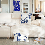 housse coussin brodée chien polyester blanc bleu motif relief moderne décontracté canapé lit decoration
