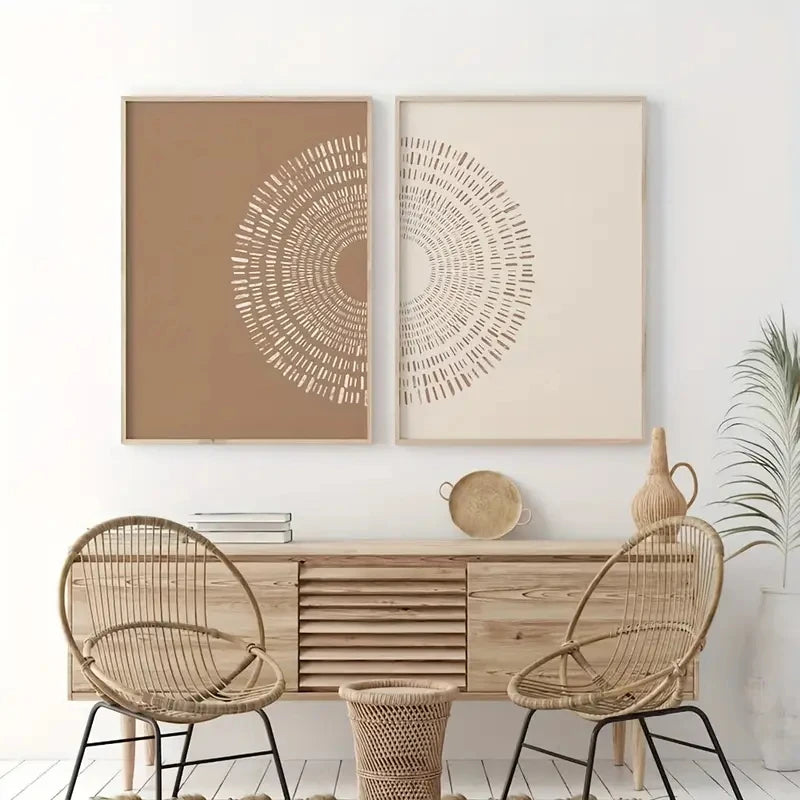 affiche abstraite géométrique toile beige lignes concentriques minimaliste sans cadre moderne decoration chambre salon