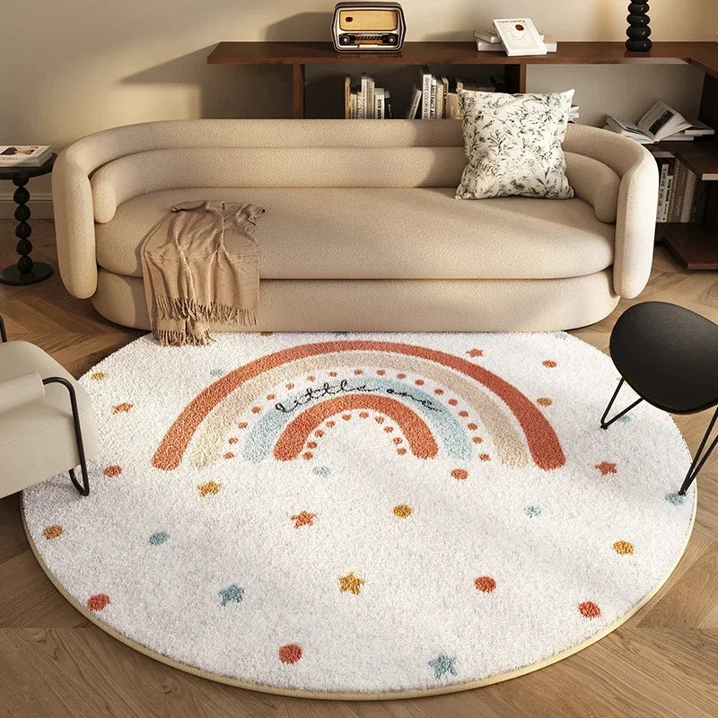 tapis moderne enfant arc ciel étoiles points colorés doux polyester imperméable antidérapant blanc orange