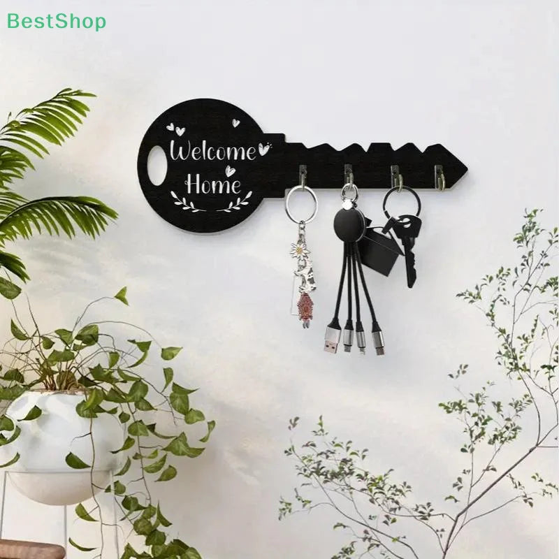 porte clés mural moderne motif bienvenue accrochage couleurs noir blanc texture bois
