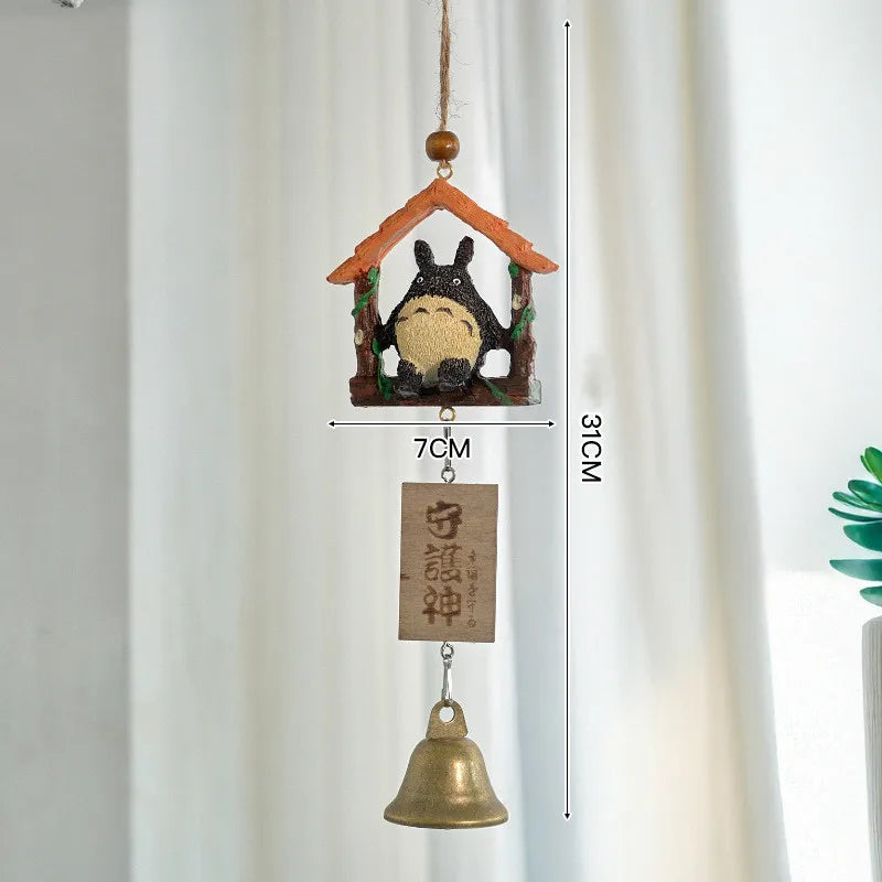 ornements résine cloches jardin japonais totoro animal compagnie motifs bois opaque artisanal