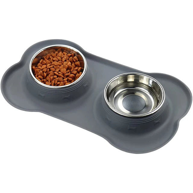 bols alimentation animaux acier inoxydable noir silicone moderne antidérapant deux bols plateau
