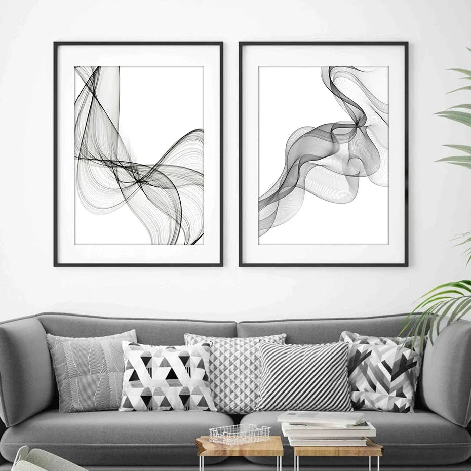 impressions toile abstraites moderne minimaliste noir blanc motifs ondulés nature morte decorationintérieur
