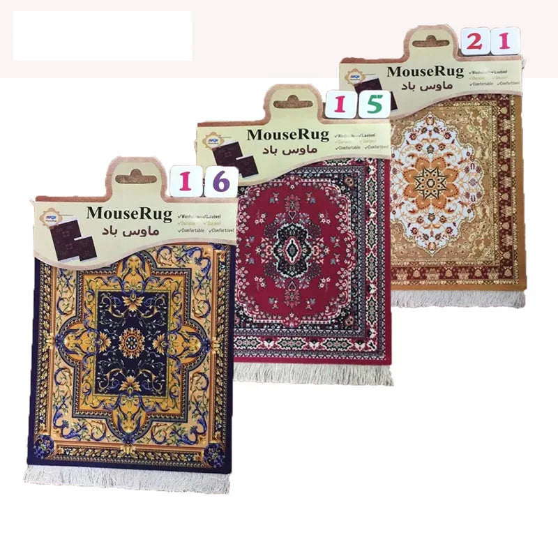 tapis souris persan ornements floraux bleu rouge beige antidérapant clips miniature