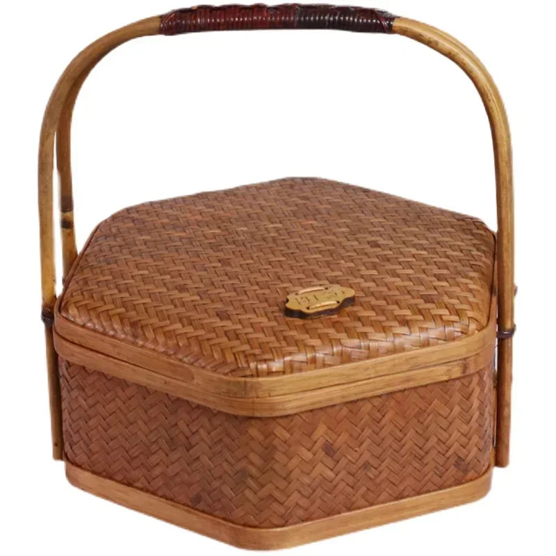 panier thé marron clair tissage rotin poignée traditionnel théière tasses blancs