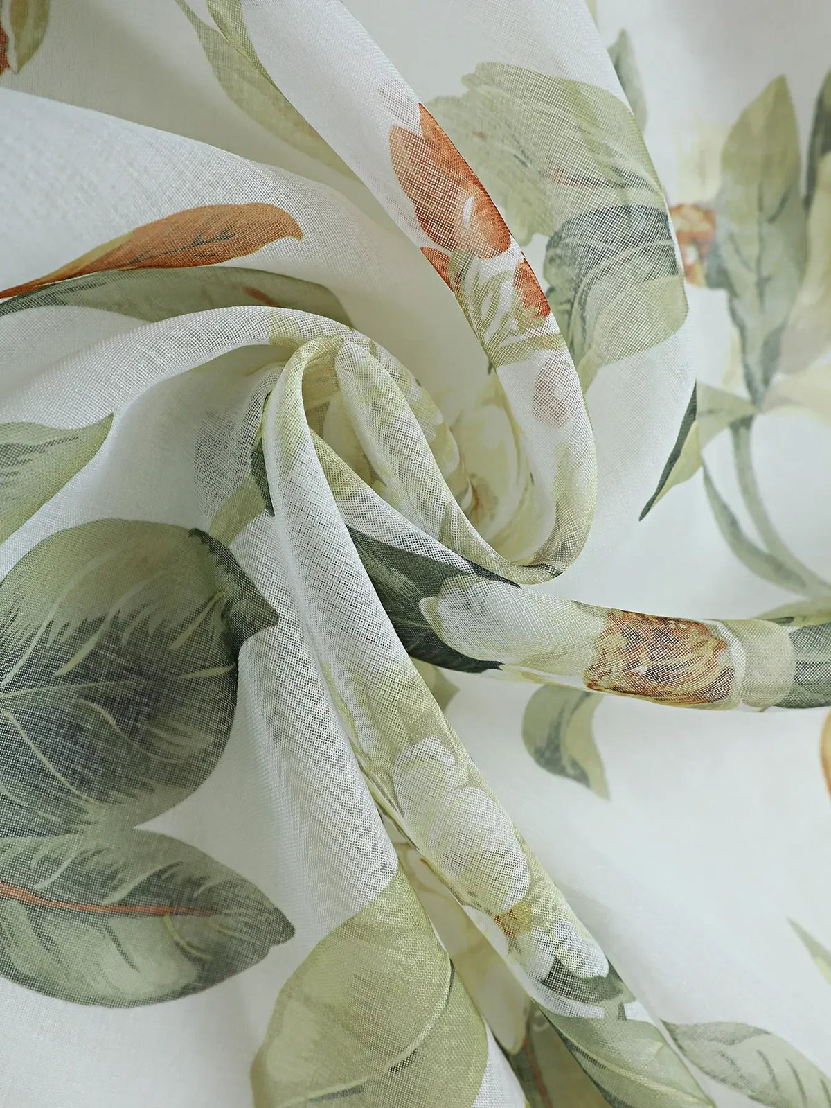 rideau moderne fleuri blanc vert orange beige translucide maison polyester