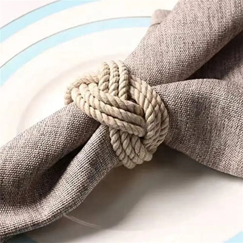 anneaux serviette corde coton rustique set 36 beige clair tressée opacité marine