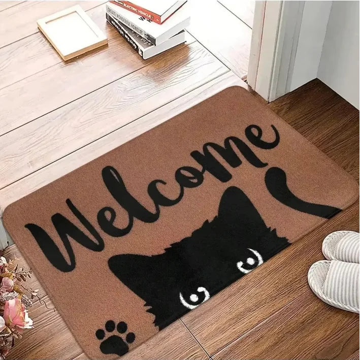 tapis d'entrée moderne chat noir bienvenue antidérapant salon bain extérieur 30x50cm 40x60cm