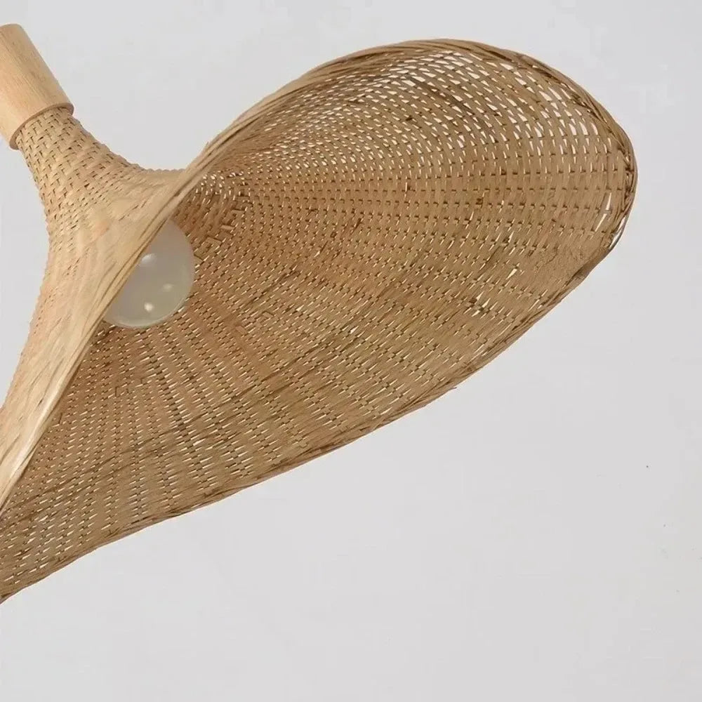 lampe suspendue moderne rustique tissée bambou naturel salon décoration lumière chaîne métallique
