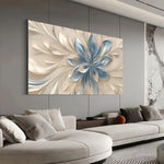 tableau moderne toile abstraite fleurs beige bleu gris opaque sans cadre 50x100cm 50x150cm