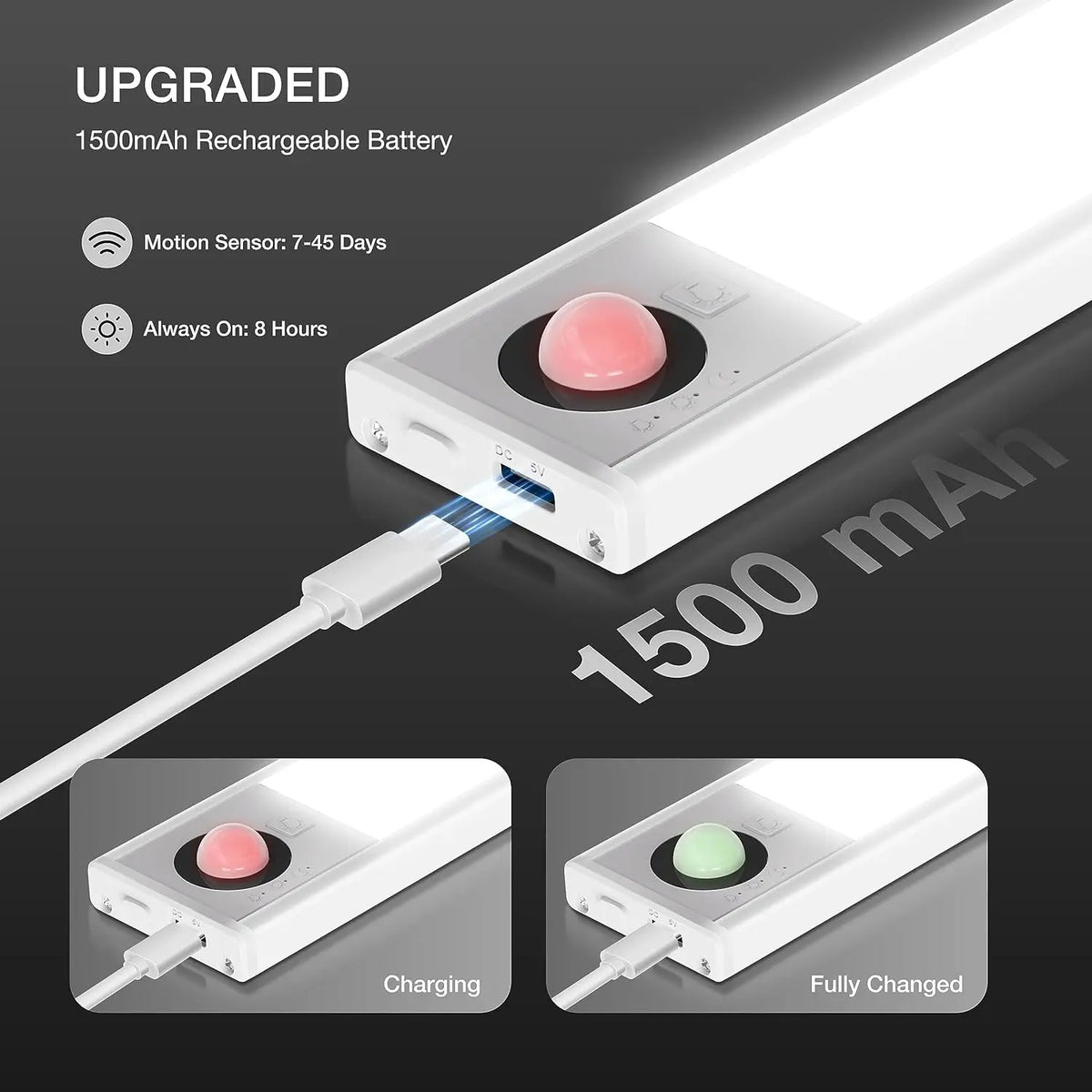 lampe led rechargeable usb blanc moderne interrupteur tactile detection mouvement trois couleurs adjustable télécommande
