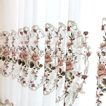 rideau transparent motif floral broderie classique romantique blanc rose beige fenêtre salon