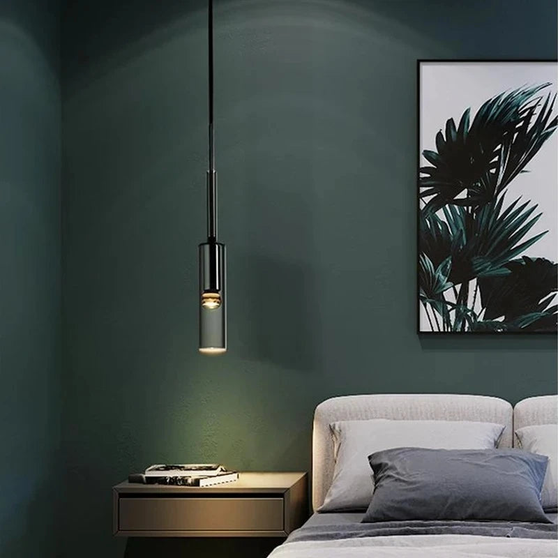 Suspension lumineuse moderne verre transparent noir gris argenté chambre salon