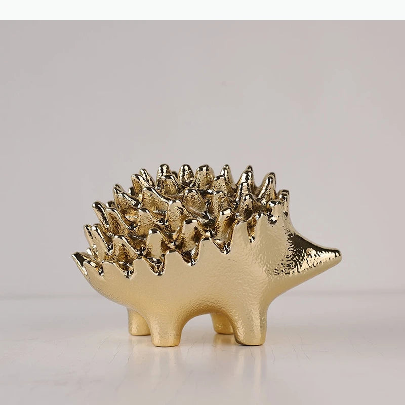 hérisson doré statuette ornement moderne décoration maison épines texturées métal brillant