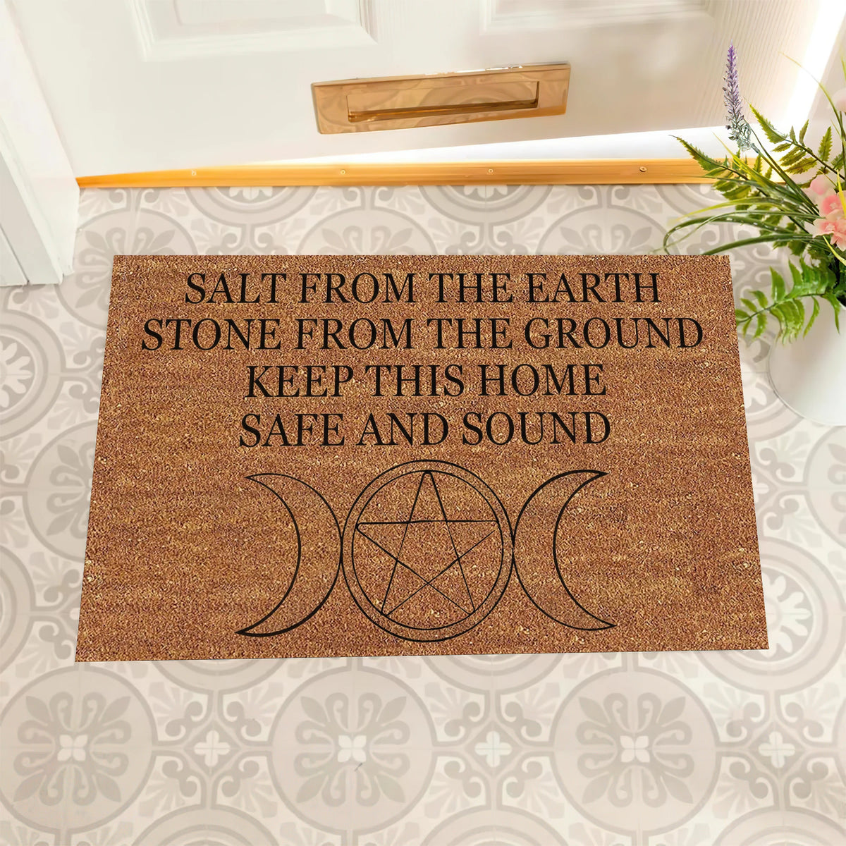tapis d'entrée marron lunes pentacle anti dérapant caoutchouc texture coco résistant imperméable