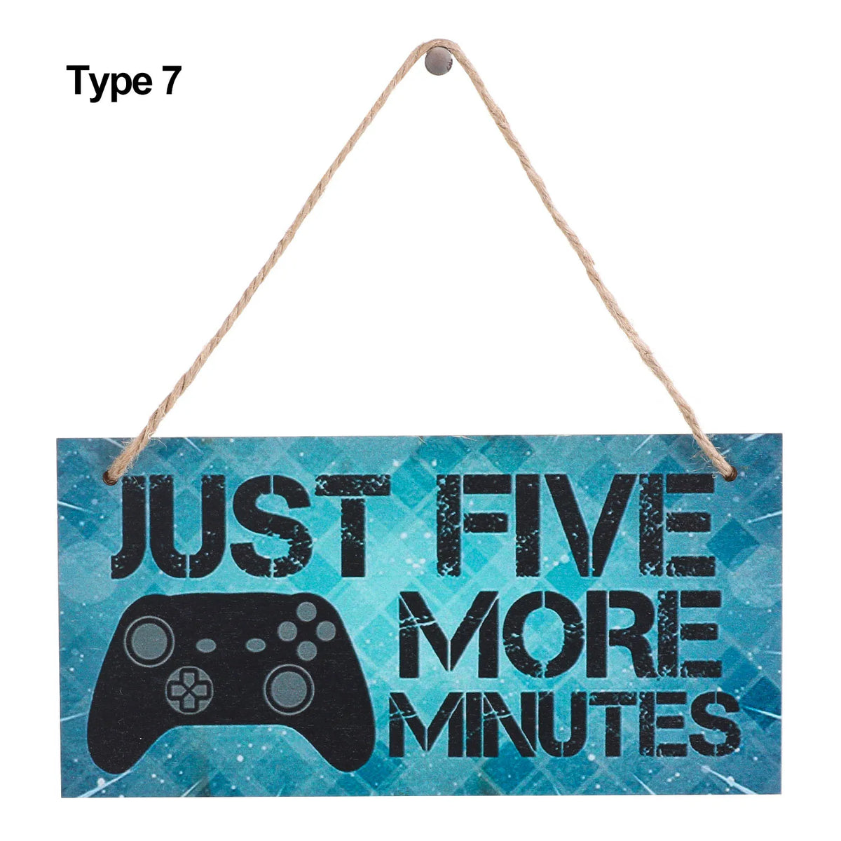 plaque décorative bois graphique texte jeu manette humoristique corde noire bleue adolescente chambre