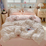 ensemble literie floral rose blanc vintage 150x200cm 200x230cm doux 4pièces