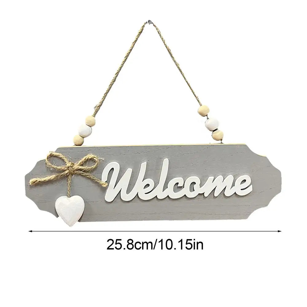 décor maison panneau welcome bois clair rustique lettres relief saisonnier ornement entrée fixe corde