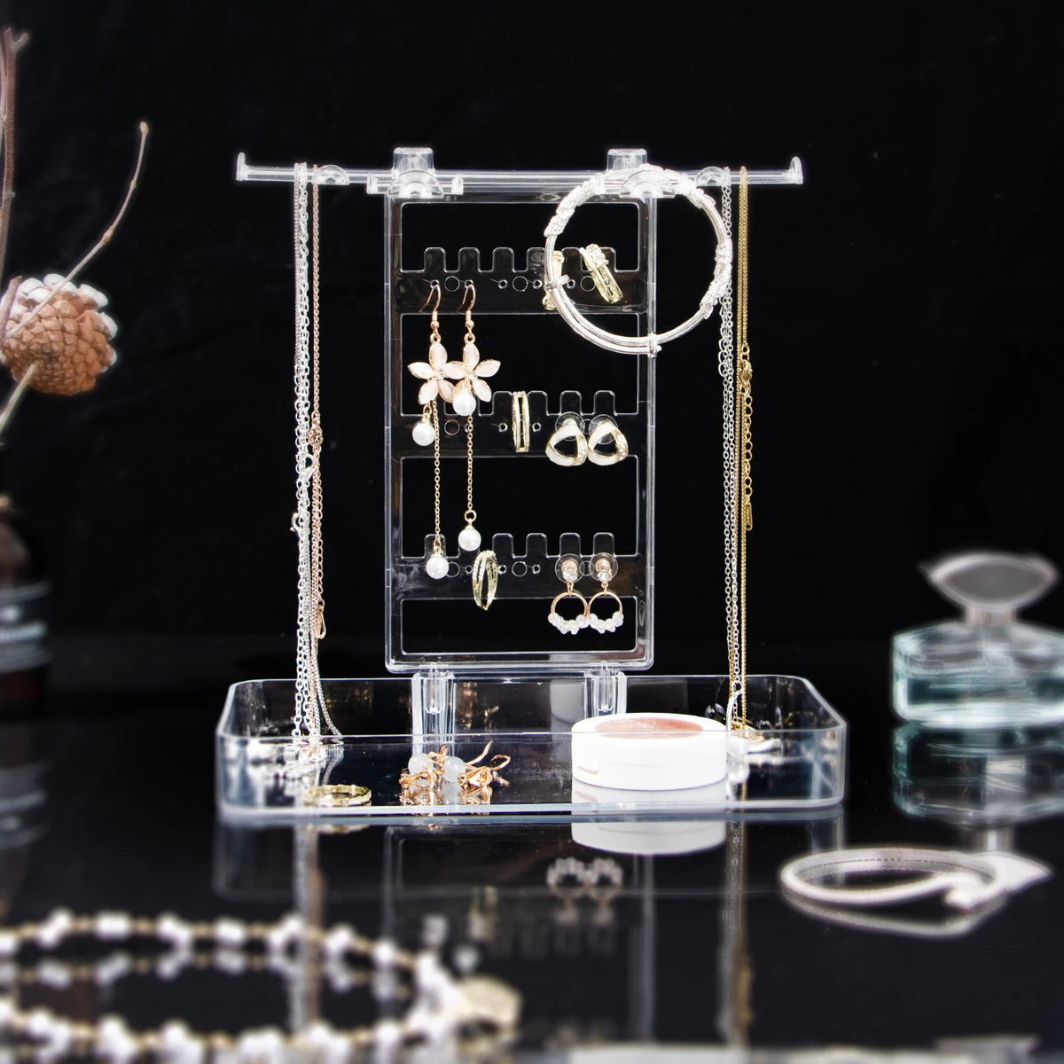 présentoir bijoux moderne transparent haute capacité rangement boucles oreilles bracelets colliers anneaux assemblage facile