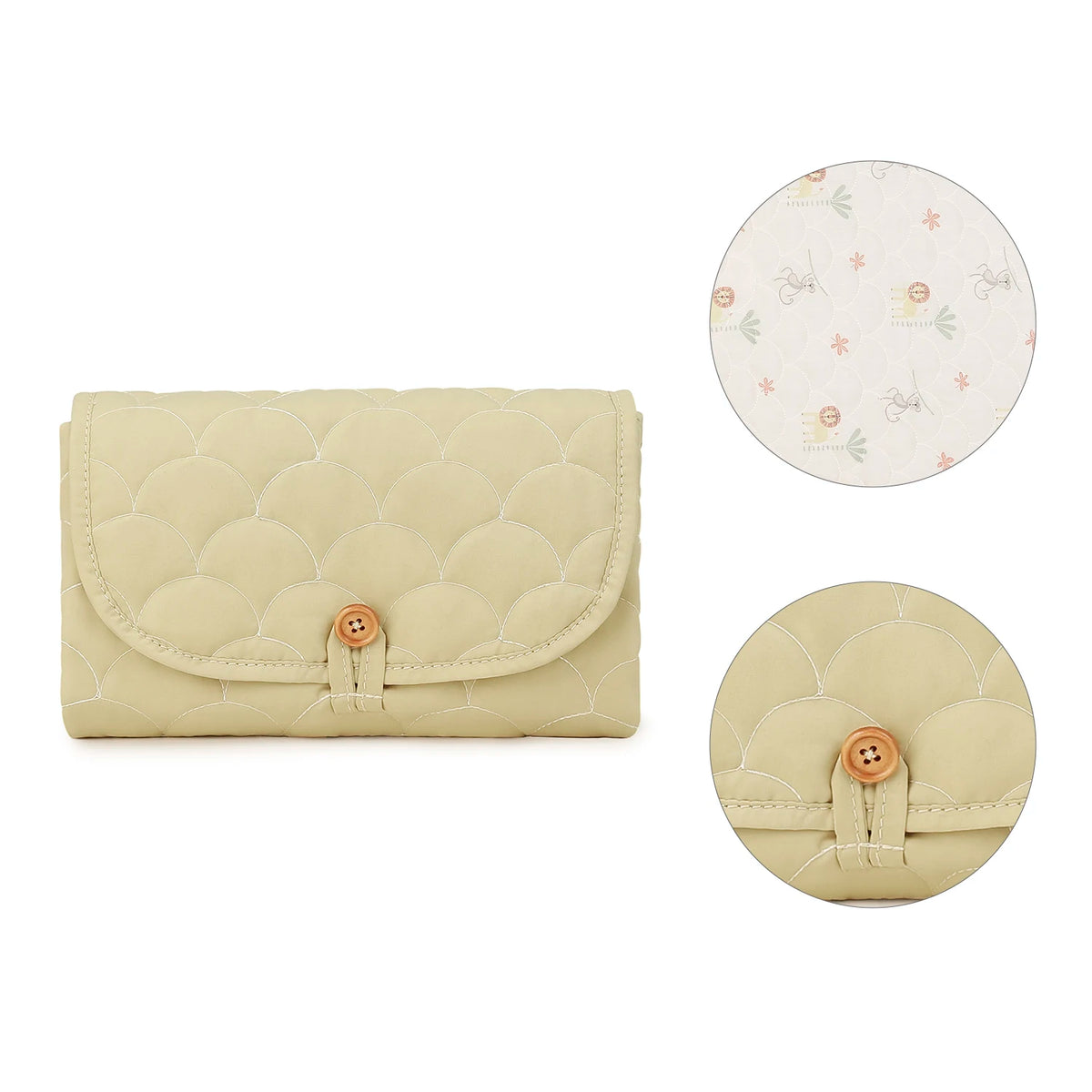 tapis change bébé imprimé floral moderne poche rangement couches beige clair