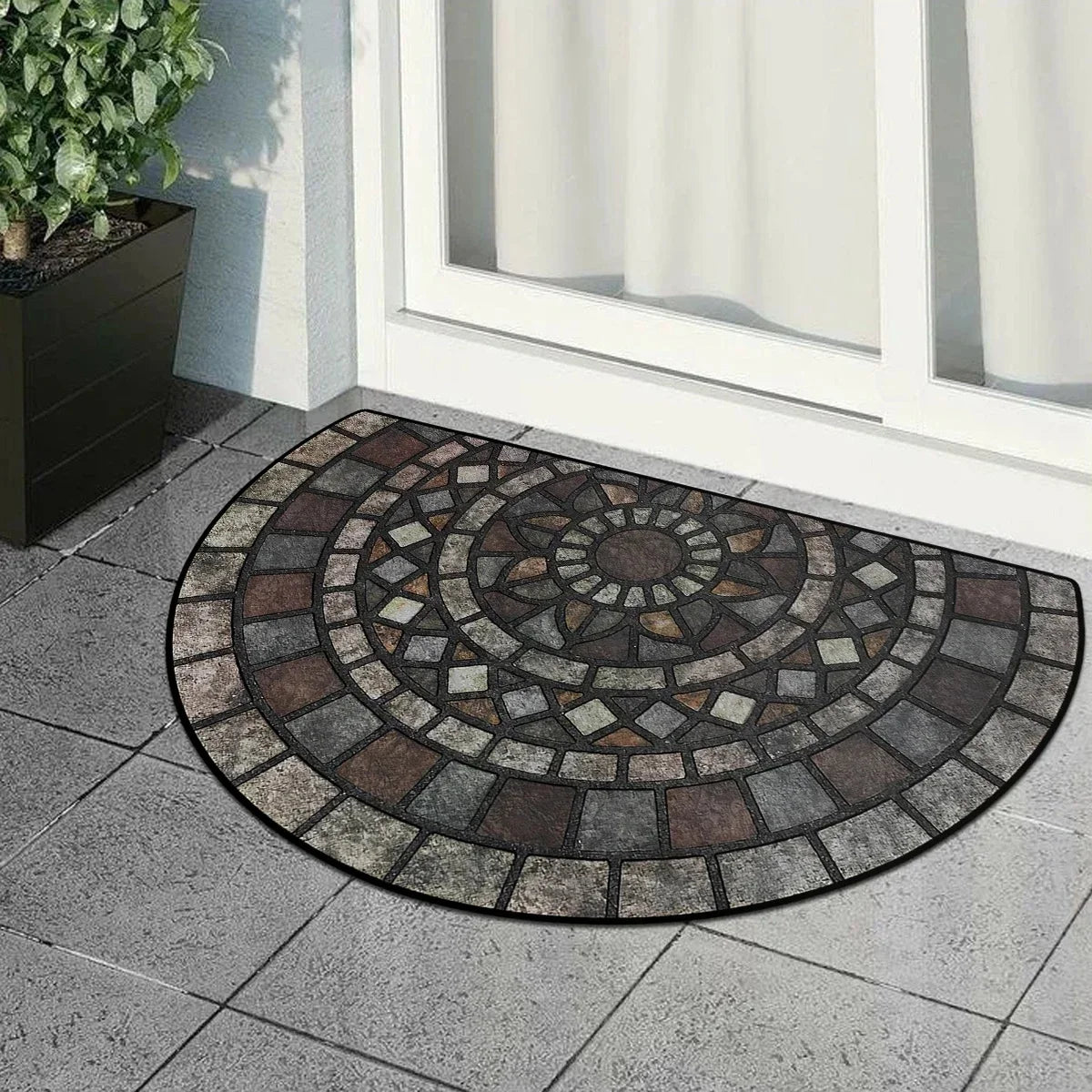tapis antidérapant marron carreaux pierre vintage salon entrée classique motifs floraux 40x60cm