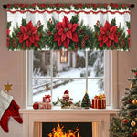 rideau fenêtre noël blanc rouge vert poinsettia houx opacité 140x45cm decoration façade cuisine