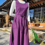 robe sans manches coton violet noir bleu blanc uni classique ceinture nœud poches