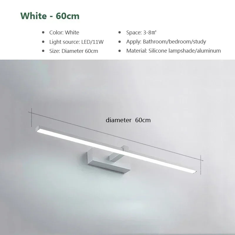 lampe miroir moderne noir blanc doré fixée mur led tricolore 40cm 60cm