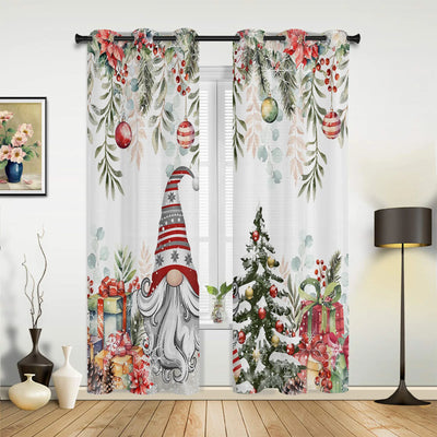 Rideaux décoratifs pour Noël, représentant un motif festif avec un lutin joyeux, un sapin de Noël et des cadeaux colorés. Parfaits pour apporter une ambiance chaleureuse et féerique à votre intérieur pendant les fêtes de fin d'année. Design unique qui illumine votre salon ou votre chambre tout en ajoutant une touche de magie saisonnière.