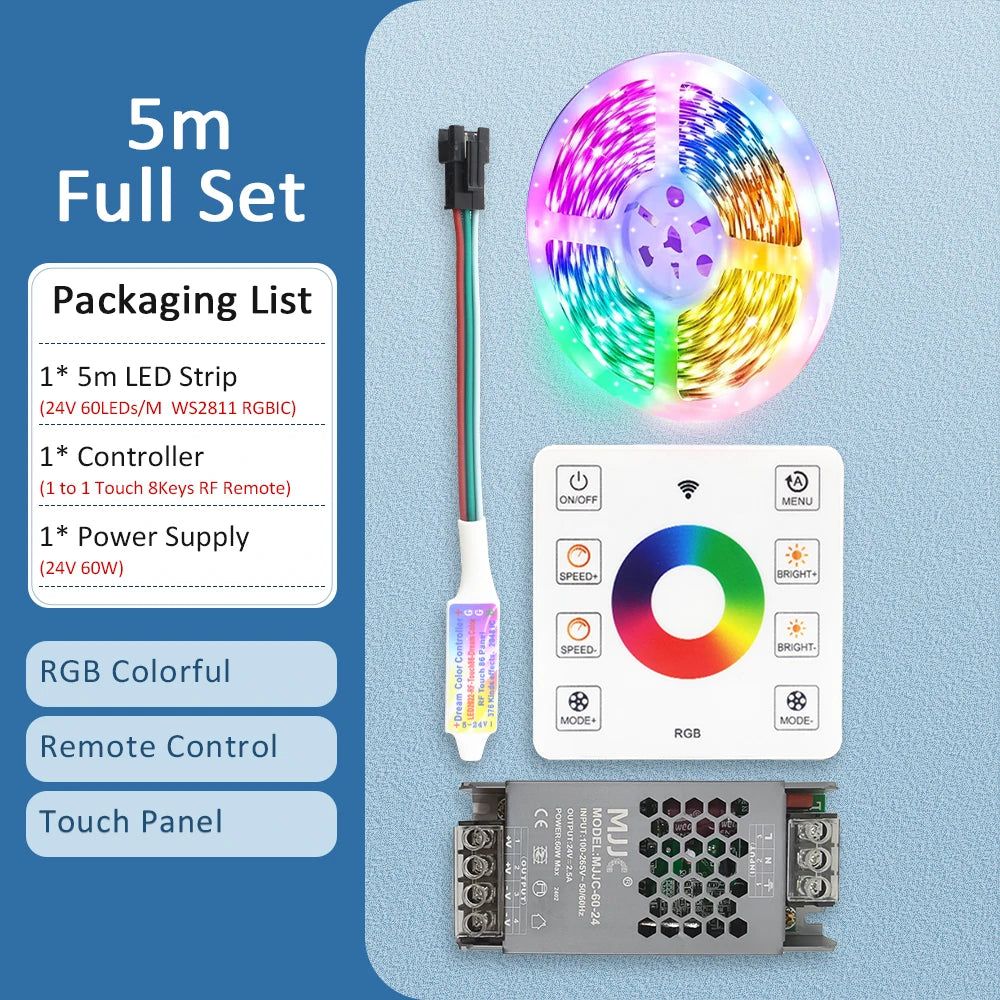 ruban led multicolore pixelé moderne adhésif contrôleur rf 5m 10m