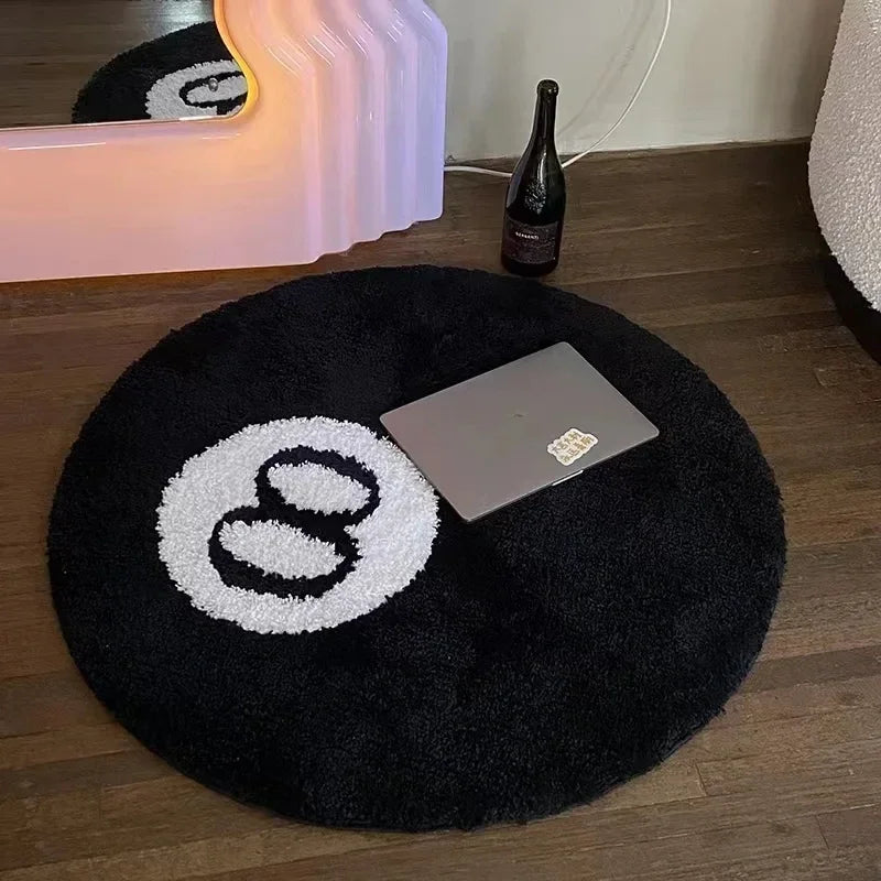 tapis noir géométrique blanc doux antidérapant vinyle polyester moderne
