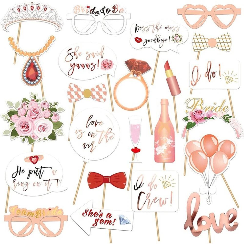 accessoires photobooth mariage fleurs coeurs bachelorette party décorations festive modernes