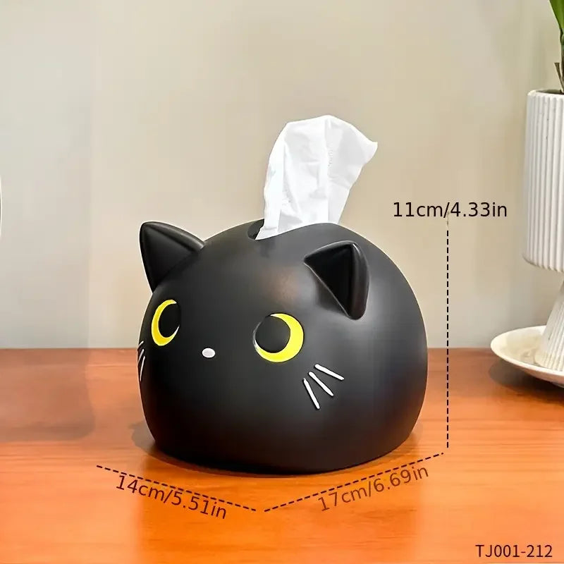 boîte mouchoirs chat noir yeux jaunes moustaches blanches kawaii moderne salon chambre