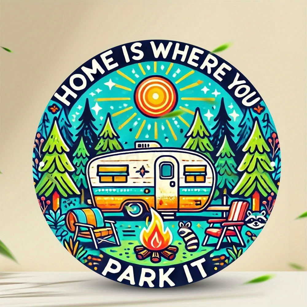 décoration murale autocollant camping car illustration arbres feu camp cartoon