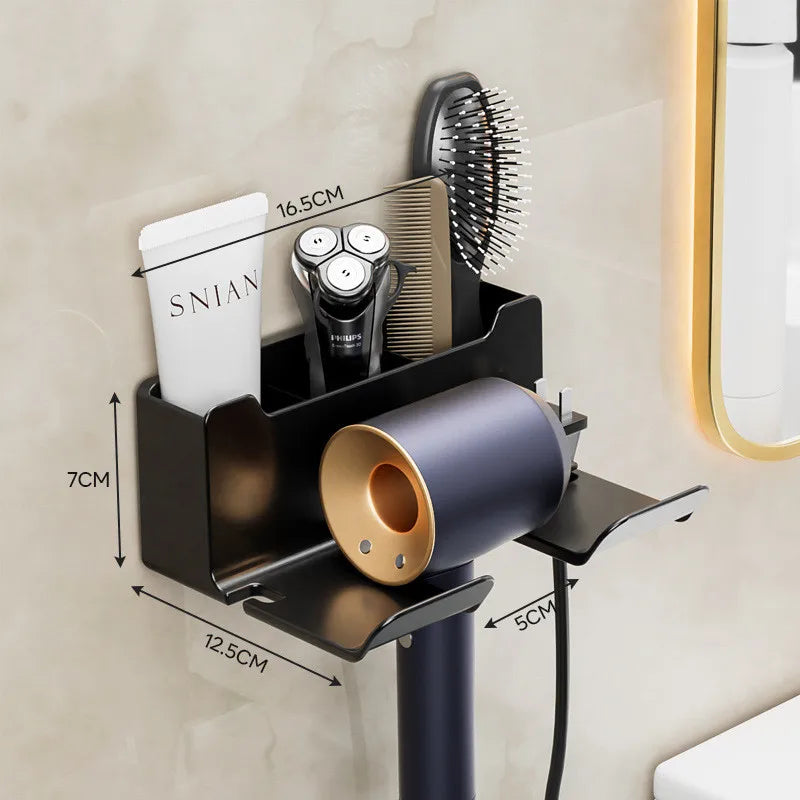 support mural multifonction adhésif noir moderne salle bain accessoires coiffure Brosse étui rasoir crème