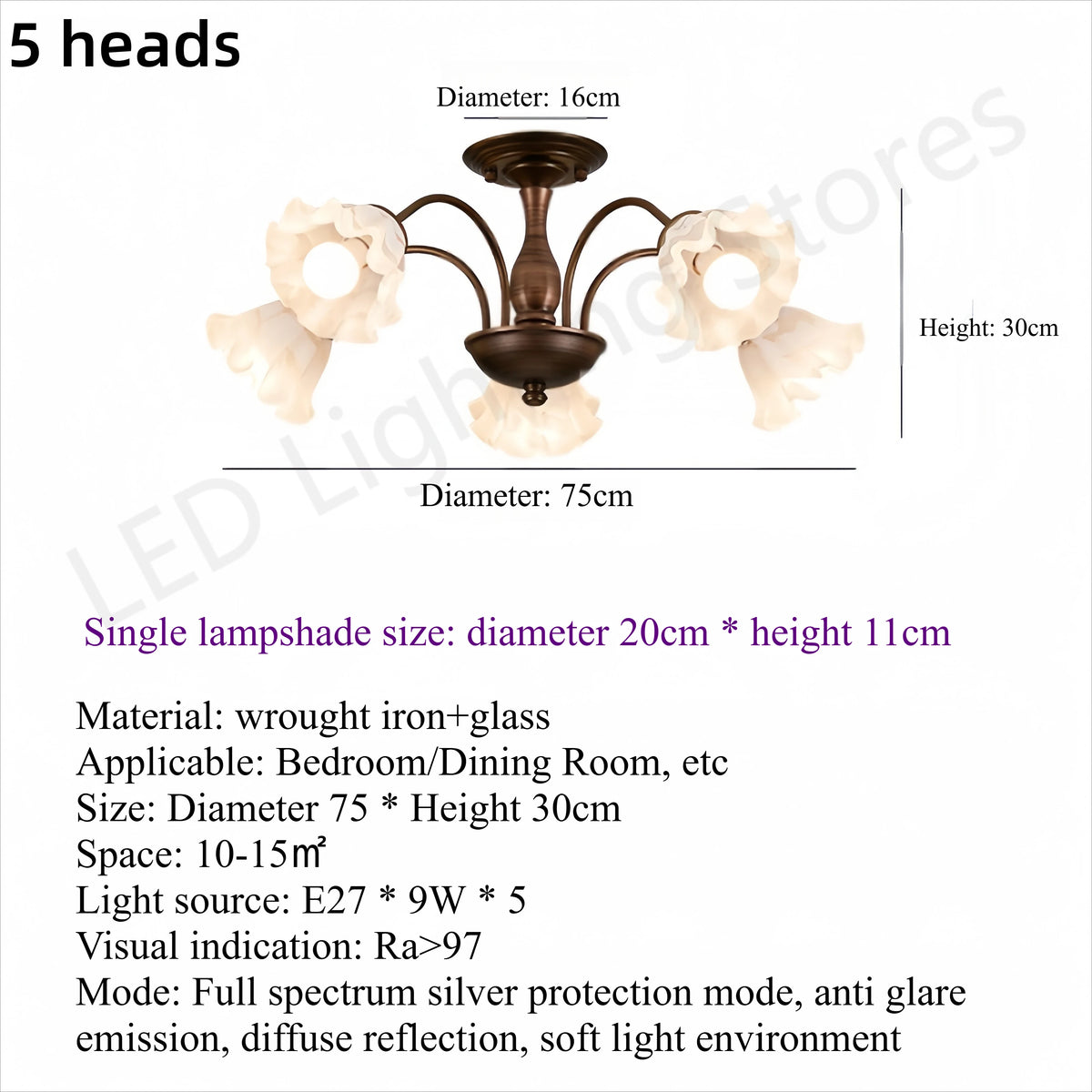lampe suspension classique fleurs relief marron foncé blanc translucide têtes led 3000k