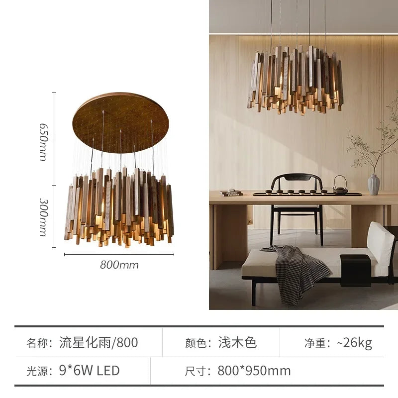 suspension lumineuse bois moderne ligne verticale marron clair finition brillante led scandinave