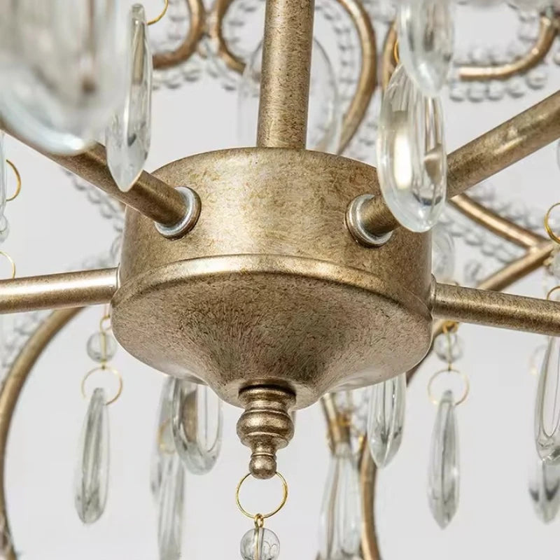 lustre cristal cuivre poli baroque décoration salon luminaires suspendus led doré transparent