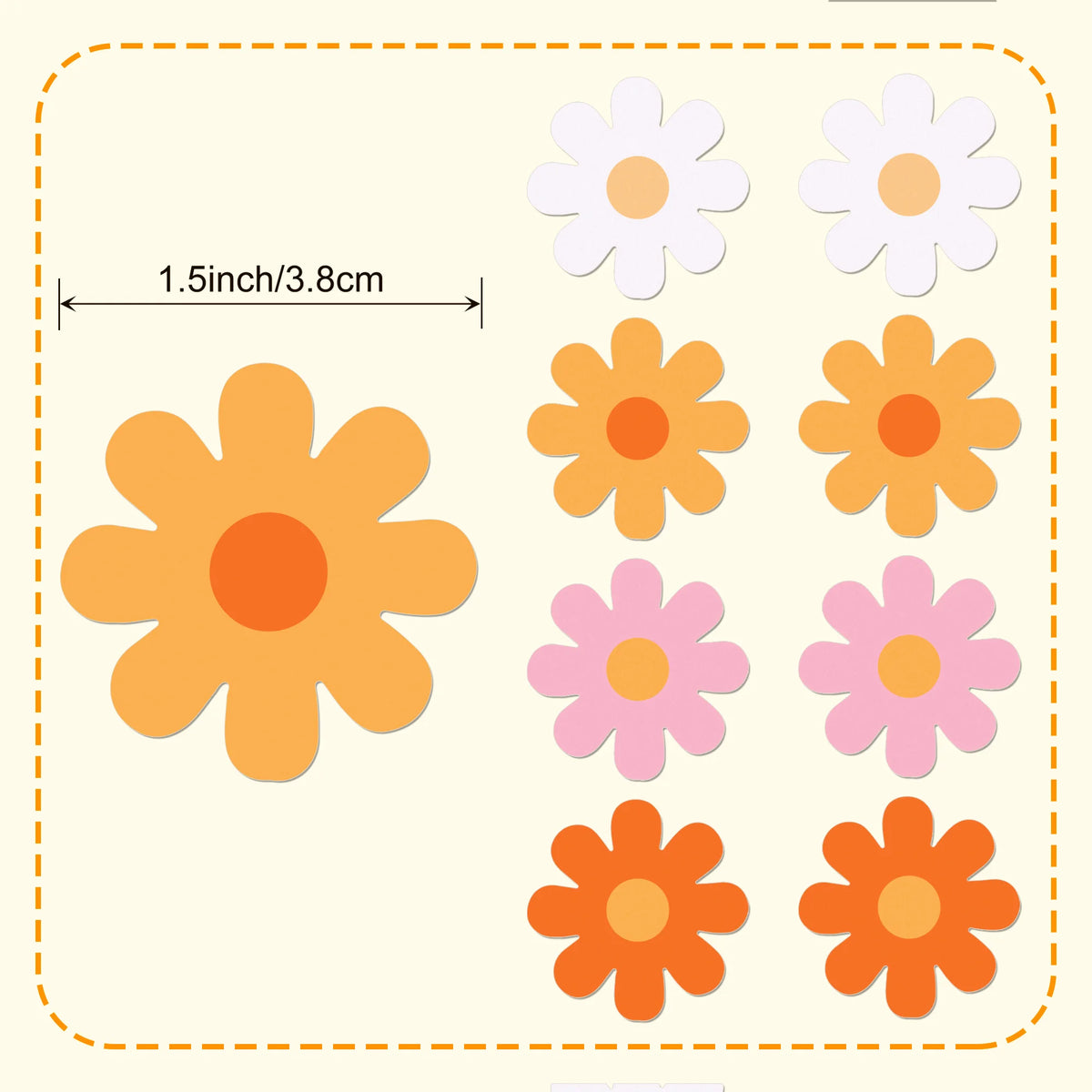 sticker autocollant fleur hippie boho orange rose blanc 500 unités festive decoration mariage anniversaireécoleévénement